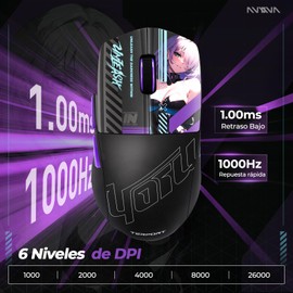 TERPORT Yoru SR95 Mouse Gaming Inalámbrico con 3 Modos, Ratón Últraligero de 51g, Mouse Negro con 10000 DPI y 1K Tasas de Sondeo, 5 Botones Programable, Mouse Ergonómico para Juego y Oficina, Wind/Mac