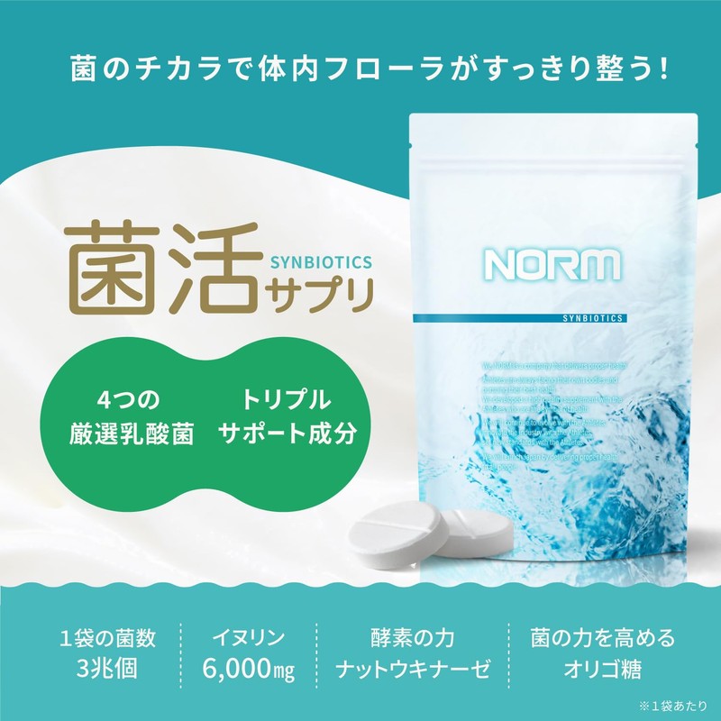 NORM ノーム 乳酸菌 ビフィズス菌 酪酸菌 サプリ シンバイオティクス 1袋に3兆個の乳酸菌 食物繊維 イヌリン