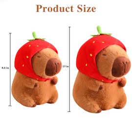 LVQING Cute Capybara Stuffed Animal with Wearable Toast Headset, Gifts for Kids (9 Inches, Strawberry Capybara)