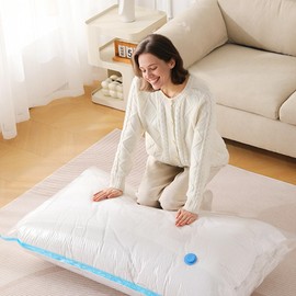 Vivelyst,16-piece vacuum storage bags,space-saving bags(4 extra-large,4 large,4 medium,4 small) for compressing quilts and blankets,vacuum sealing of clothing,including a hand pump,labels,and a pen.