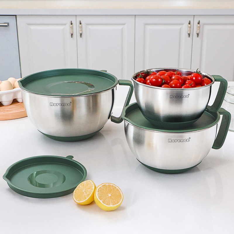 Rorence Mixing Bowls Set: Stainless Steel Non-Slip Bowls with Pour