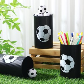Domensi 3 Pcs Soccer Table Centerpiece Baseball Vase Decor Galvanized Metal Tin Vases for Artificial Flowers Soccer Utensil Holder for Kitchen Home Baseball Party Decorations Gifts