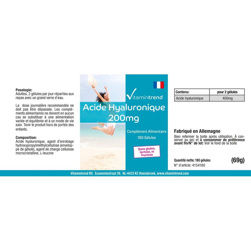 Hyaluronic Acid 200 mg – 180 Capsules – Vegan –