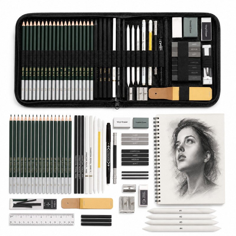 54-Piece Drawing and Sketching Kit for Artists – Complete Pencil