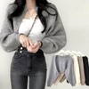 Wool Knit Bolero Crop Feminine Cardigan Light Brown/Free