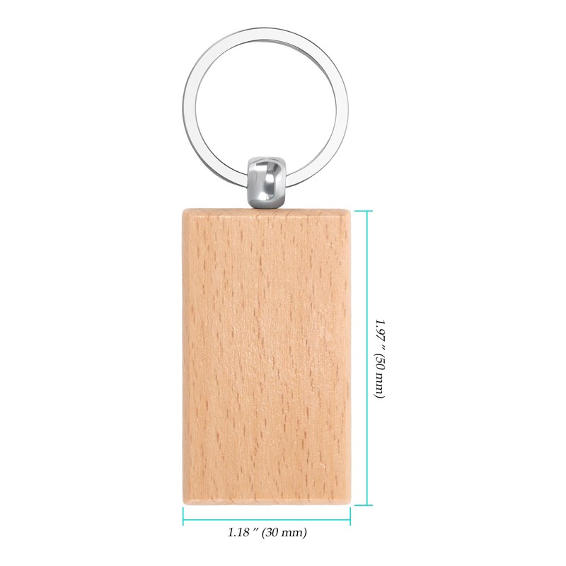 NINGWAAN Rectangle Wood Keychain Blanks, 60 Pieces, Unfinished Wooden Key