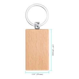 NINGWAAN Rectangle Wood Keychain Blanks, 60 Pieces, Unfinished Wooden Key Ring for Engraving, DIY Gift Craft