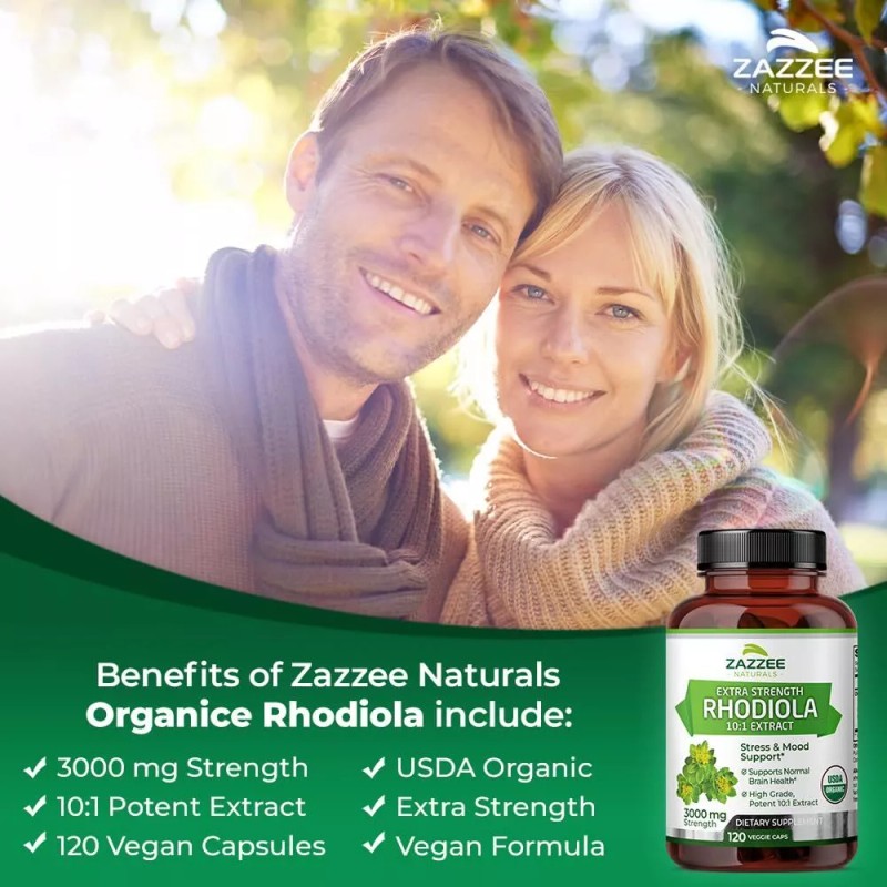 Zazzee USDA Organic Rhodiola 10:1 Exract, 3000 mg Strength, 120