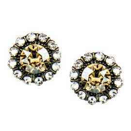 Anne Koplik Antique Brass Golden Shadow & Shade Crystal Mila Princess Post Earrings