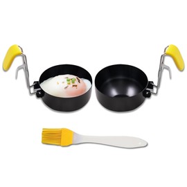 2 Pack Stainless Steel Egg Poacher, Non-Stick Egg Poacher Pan with Foldable Handles for Poached Eggs