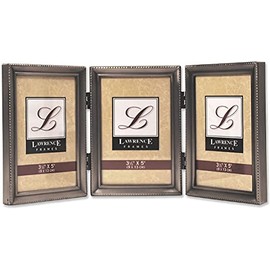 Lawrence Frames 11535T Antique Pewter Hinged Triple 3x5 Picture Frame - Beaded Edge Design