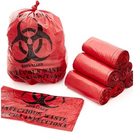 Infectious Biohazard Waste Bags Hazardous Trash Can Liners | Medical Grade No Leak Bags | Great for Lab Containers, Swabs, Pads, Gloves | (Red, 50 Count - 37" x 50" (44 Gallon))