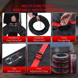 Geloo 4PCS Tire Cover, Seasonal Tire Totes,Polyester Wheel Tires Storage Bags, Waterproof Dustproof Wheel Covers Fit for 19"-23" Tyres (Diameter 80cm)-Black/Red