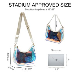 Clear Shoulder Bag for Women – Stadium-Approved Cute Hobo Tote, Crossbody Handbag & Mini Clutch Purse, A Iridescent White, Clear
