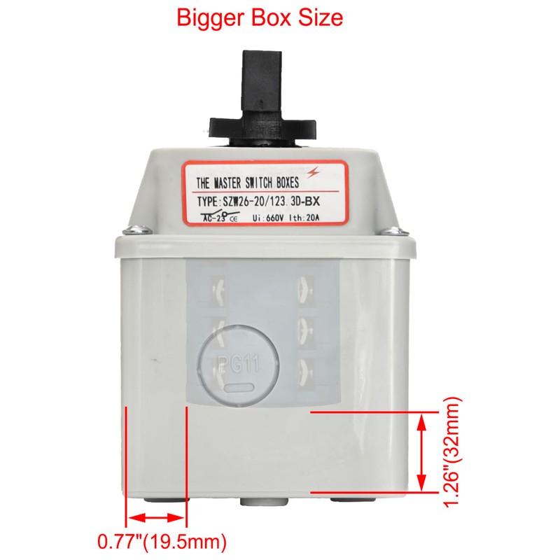 Heschen Universal Locking Cam Selector Switch, SZW26-20-123.3D-BX, 660V 20A, ON-OFF