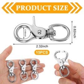 15 Pcs Keychain Hook Clip, Snap Hooks, Swivel Snap Hook Lobster Claw Clasp Small Metal Swivel Key Chain Clip Hook Keychain Hardware for Keychain Making, DIY Crafts, Lanyard Making, Pet Collar