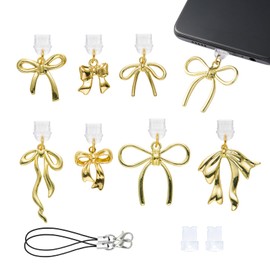 WEWAYSMILE 7Pcs Dust Plug Charm Type C Phone Dust Plug with Alloy Bows Charms for Most Type C USB C Cell Phone,Laptop,Readers Device