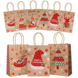 YASUOA Christmas Gift Bags,12 Pcs Christmas Kraft Paper Bags With Handles 8.85x7.08x3.5 Inches 6 Patterns Design Christmas Goody Bags Wrapping Bags for Xmas Gift Wrapping Party Gift Bags