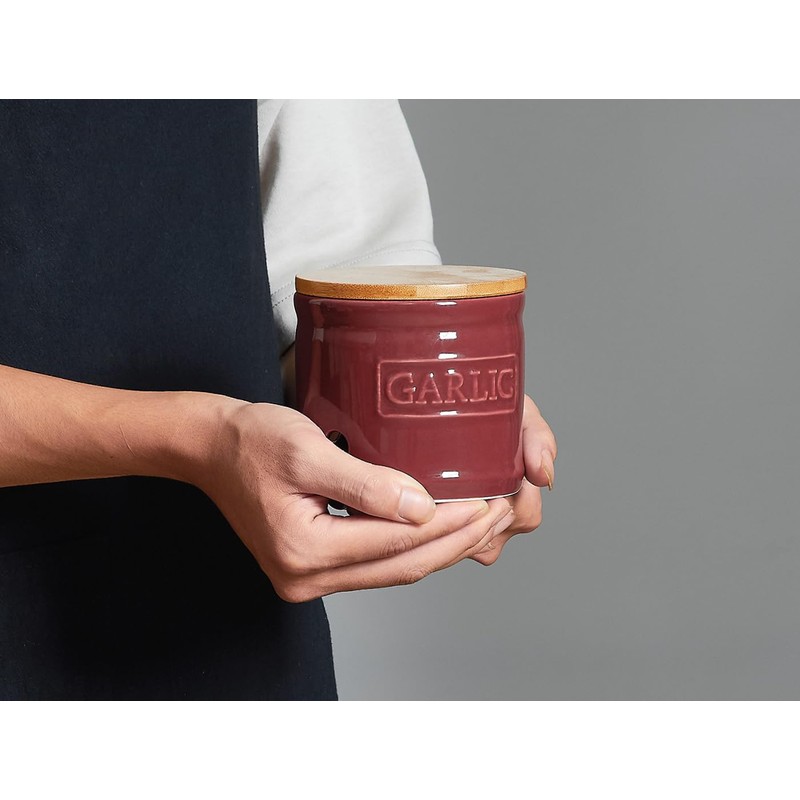 ONEMORE Garlic Keeper with Lid, Ceramic Garlic Saver 4 inch,