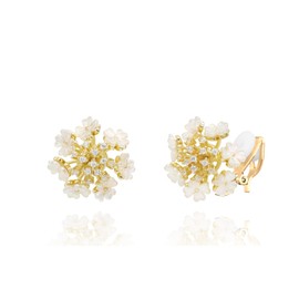 YOQUCOL Flower Snowflake Shape Zirconia Crystal Shells Golden Clip On Earrings Non Pierced Stud for Women