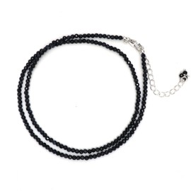 GemInspire Natural Blue Sapphire Beads Choker Necklace 2.4-2.5 mm Beads With 16 + 2 Inch Adjustable Chain Handmade 925 Sterling Silver