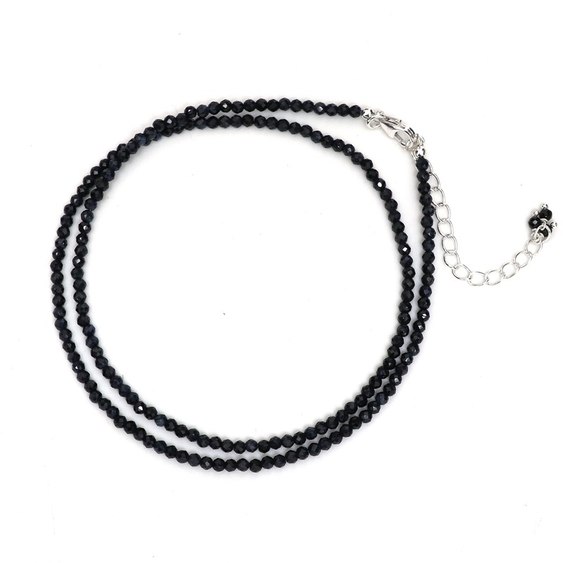GemInspire Natural Blue Sapphire Beads Choker Necklace 2.4-2.5 mm Beads