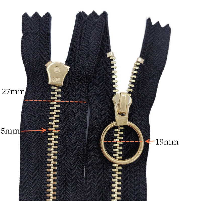 10PCS 8Inch (20cm) Metal Zippers Black#3 Golden Plated Bulk Close