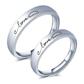 CPSLOVE 925 Sterling Silver Men's and Women's Couple Ringing, "Love Forever" Wedding Rings, Adjustable Size, Valentine's Day, Christmas, Wedding Anniversary Gift, Size: