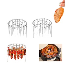 6.3 Inch Air Fryer Kebab Rack with 30pcs Skewers, Air Fryer Standing Barbecue Rack for More Even Heating, for Meat skewers, Chicken Legs, Wings, Thighs, for Grill, Smoker, Oven