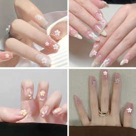 NICENEEDED 300PCS 3D Nail Charms Flower, Nail Art Charms Blossom Beads Pearl Nail Gems, Petal Acrylic Crystals Nail Supplies