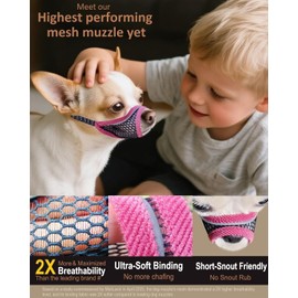 Dog Muzzle, Soft Mesh Muzzles for Small Dogs, Chihuahua Shih Tzu Yorkie Pom, Short Snout Mouth Guard for Barking Biting Grooming, Breathable Adjustable Puppy Muzzle (Cherry Red, XXS)