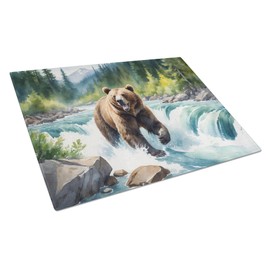 Caroline's Treasures Alaskan Wilderness Grizzly Bear Glass Cutting Board Decorative Tempered Glass Kitchen Cutting and Serving Board Large Size Chopping Board