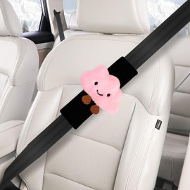 2 Pcs Cute Cloud Car Seat Belt Cover for Universal Car Accessories,Car Seat Belt Pads with Cartoon Smile Cloud,Car Short Shoulder Strap Protector Pads,Car Accessories for Women Girl (BarbiePink)