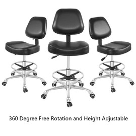 Drafting Chair Tall Office Stool with Wheels,Heavy Duty Shop Stool Chair for Studio,Workshop,Office, Home Office (Black, Classic with Footrest)