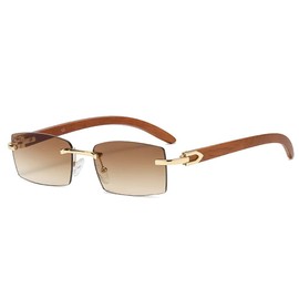 Rectangle Sunglasses Rimless Sqaure Sun Glasses for Men and Women Frameless Blue Green, Brown Lens, Medium