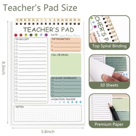 Teacher To Do List Notepad, 8.3x5.8 Inch Teacher Notepad, Spiral Checklist Notebook for Class Schedules, Daily Planner, School Tasks and Goal Setting (Green)