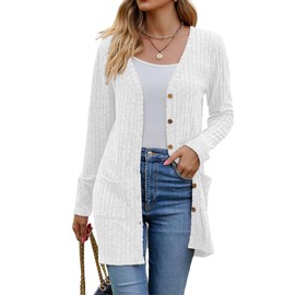 Witsmile Womens Fall Fashion 2024 Casual Lightweight Knit Sweater Cardigan Long Sleeve Button Down Loose Outwear(White, Small)