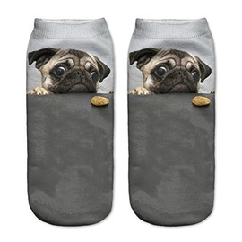 Kids Girls Boys Socks Full Print Low Ankle Pug Jogging Running Fitness Gym Sports Yoga Summer Funky Animals 3D Socks, pug cookie