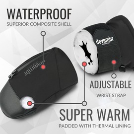 devembr Ski Mittens with Wrist Guards, Snowboarding Mittens Touchscreen, Snow Mittens Waterproof, Black, M