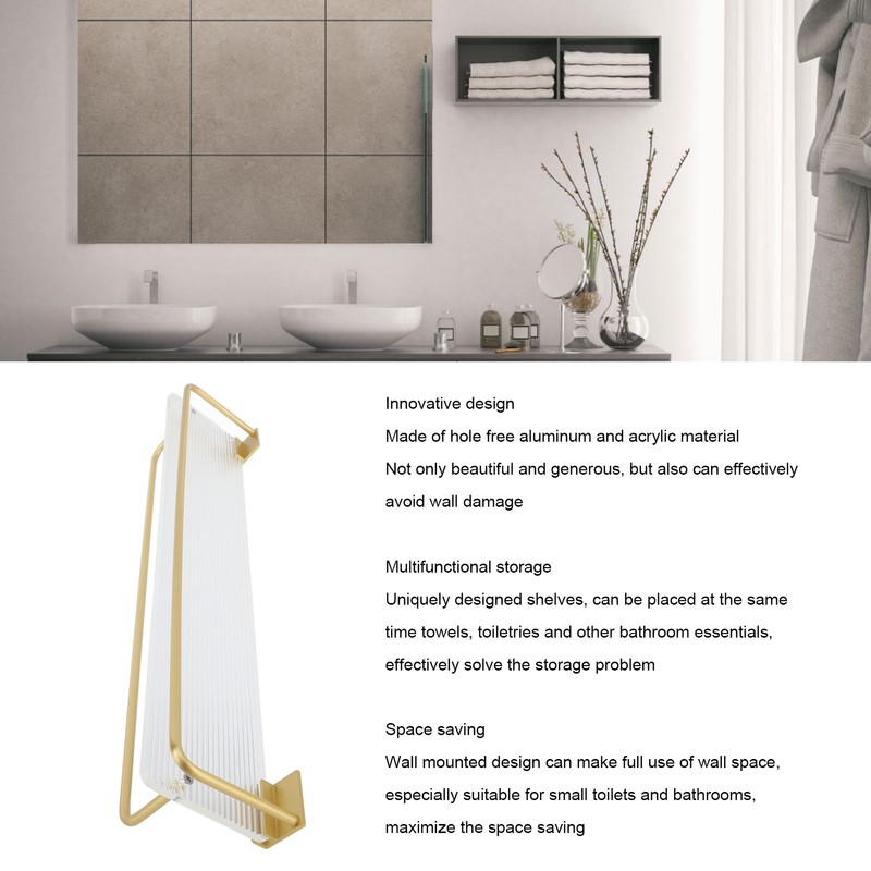 Bathroom Towel Rack Holder Acrylic Wall Mounted Hanging Storage Shelf