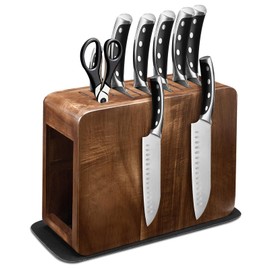 Magnetic Knife Block Holder with Enhanced Magnets,Storage Up to 26 knives,Double Side Magnetic Knife Storage Stand without Knives,Acacia Wood Universal Kitchen Knife Holder with Absorbent Mat