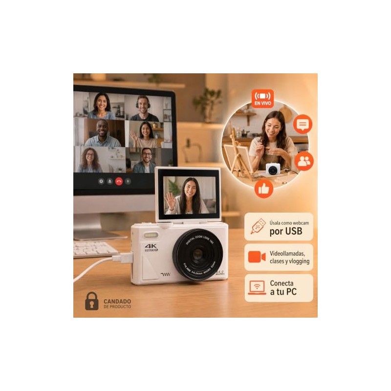 Sanpyl Cámara Digital 4K 64MP, 18X Zoom Vlogging con Pantalla