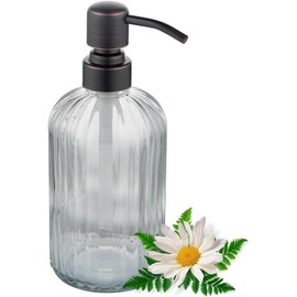 Glass Soap Dispensers with Oil Rubbed Bronze Pump Head,Dish Soap Dispenser for Kitchen and Bathroom, 16oz High Purity Glass,304 Stainless Steel Head(1 Pack)