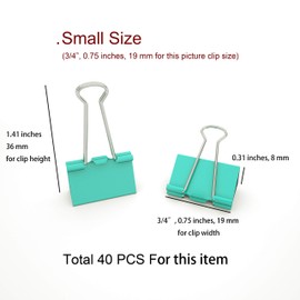 Nctinystore Binder Clips Small Metal Clamp 0.75 inch / 19 mm (Light-Green, 40-PCS)