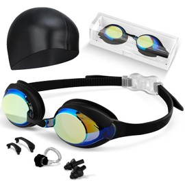 Hurdilen Kids Swim Goggles, Anti-fog and UV Protection with Swimming Cap for Age 3-15 Youth Boys Girls Toddler (Black)