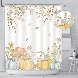 AIBIIN Autumn Pumpkin Shower Curtain Floral Leaves Harvest Bath Curtains Durable Waterproof Mould Proof Polyester Material with 12 Hooks 180x180cm