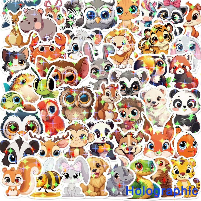210PCS Holographic Animal Stickers for Adults - Cute Big-Eye Animal