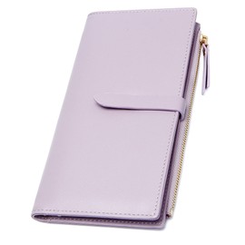YOUBDM Slim Wallets for Women Credit Card Holder RFID Bifold Clutch Wallets Checkbook with Zipper Pocket, Purple, Classic
