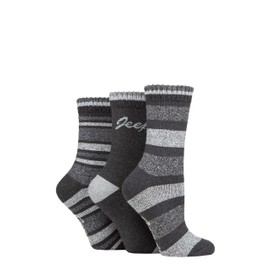 Jeep Ladies Performance Full Cushion Striped Boot Socks Pack of 3 Slate/Grey 4-8