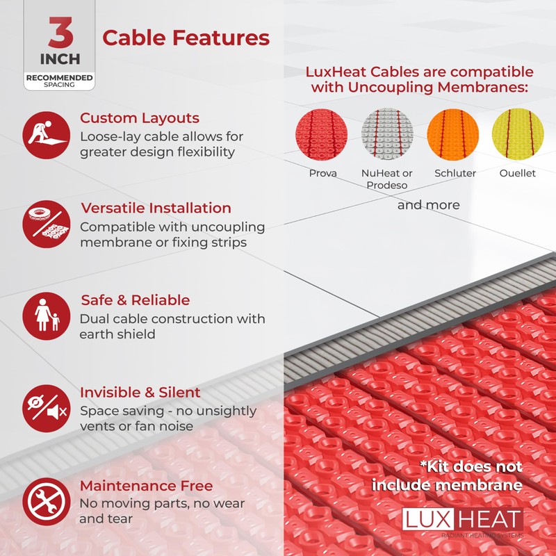 LuxHeat 15sqft Floor Heating Cable Kit - 120v Heated Floor